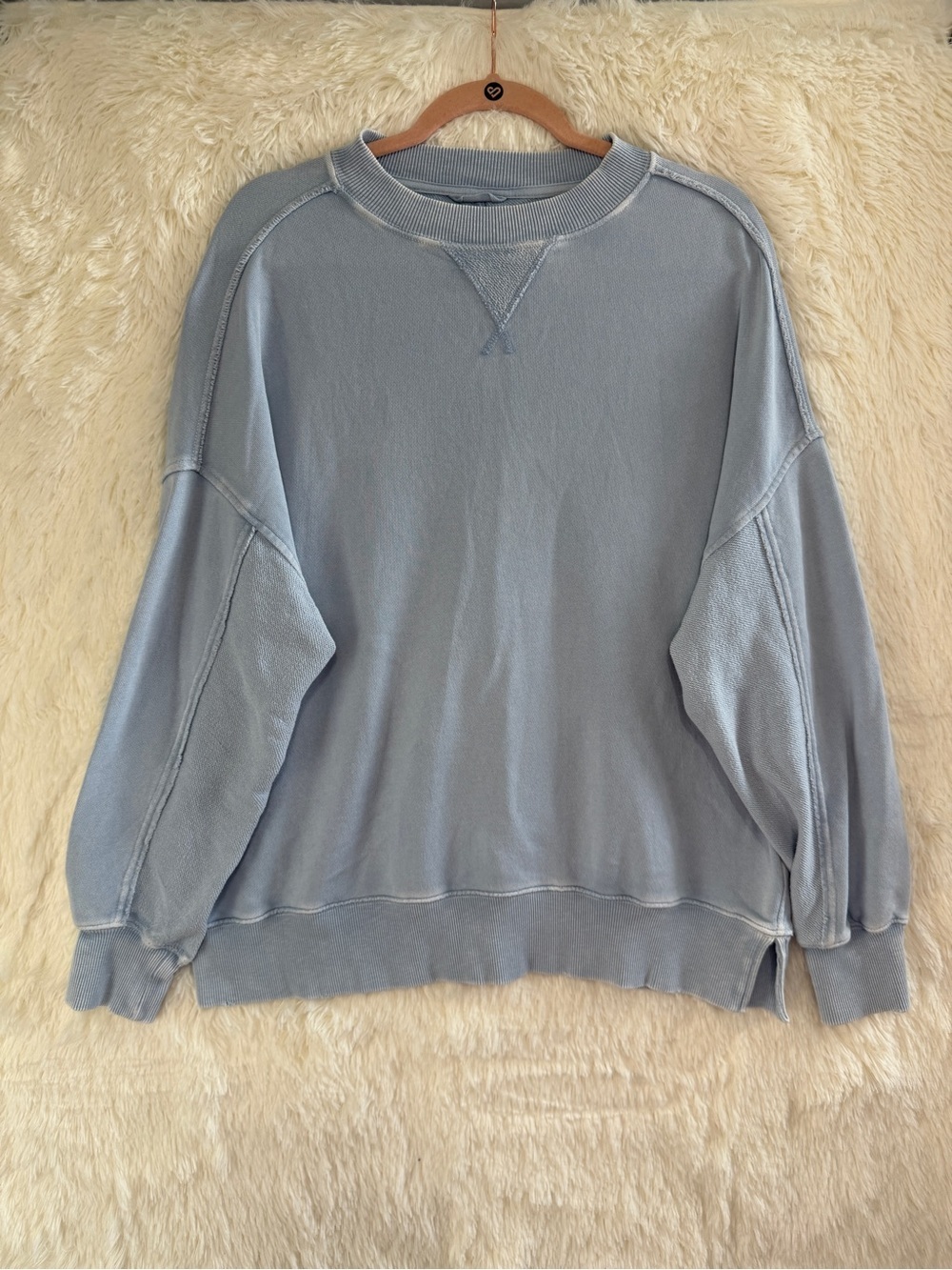 Aerie Womens Oversized Distressed Sweatshirt Size XS Light Blue Comfy Loungewear